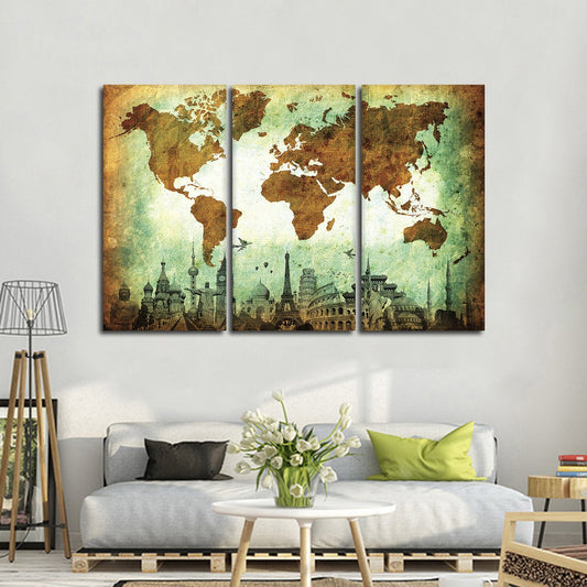 Stained World Map Masterpiece Multi Panel Canvas Wall Art