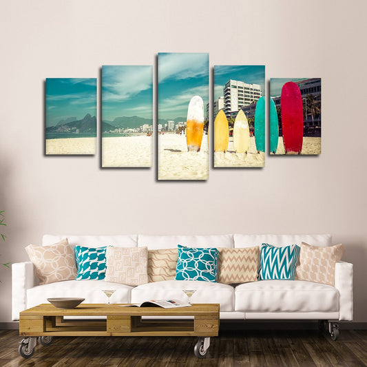 Standing Surfboards Multi Panel Canvas Wall Art