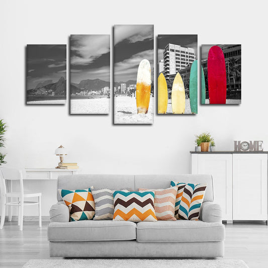 Standing Surfboards Pop Multi Panel Canvas Wall Art
