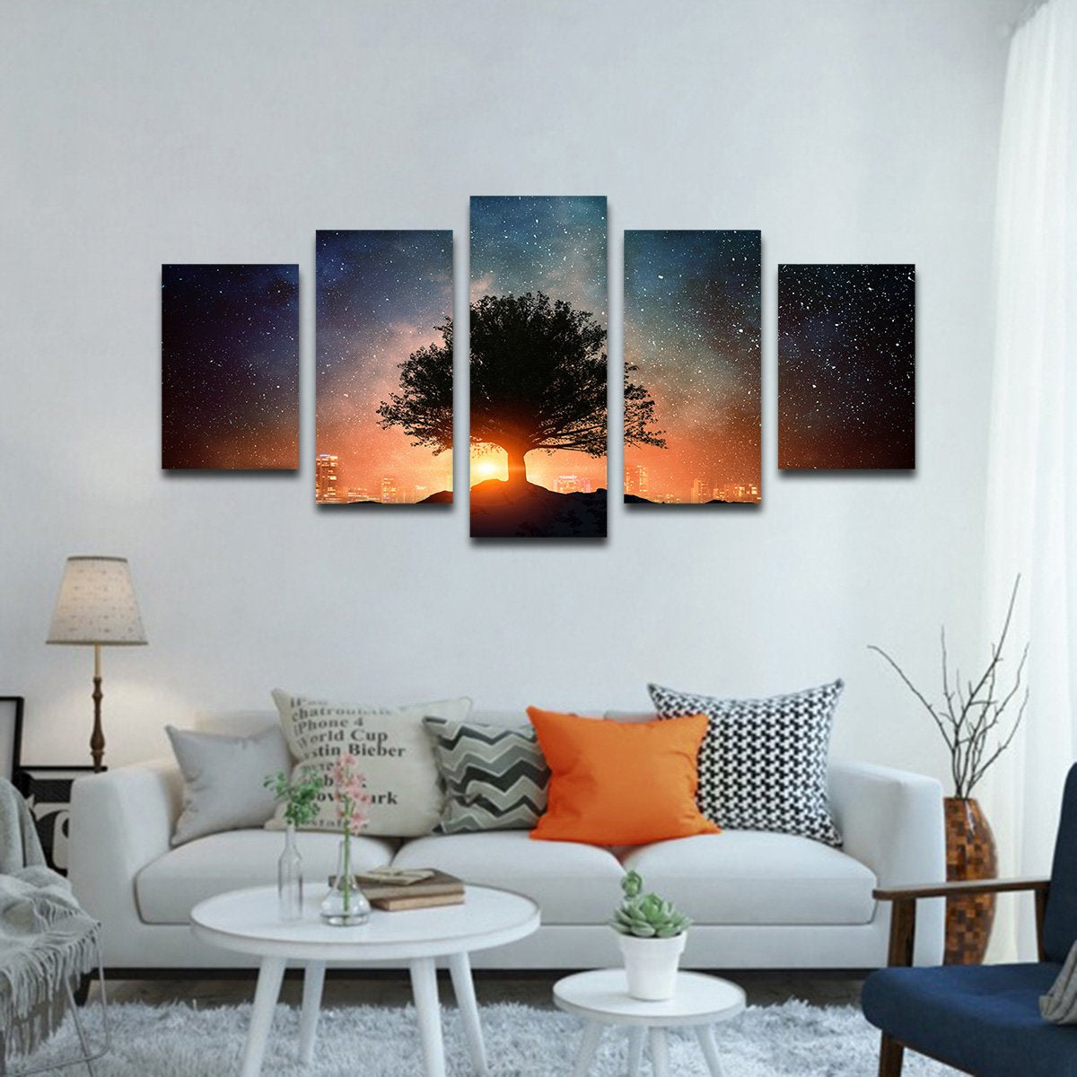 Starry Tree Silhouette Multi Panel Canvas Wall Art