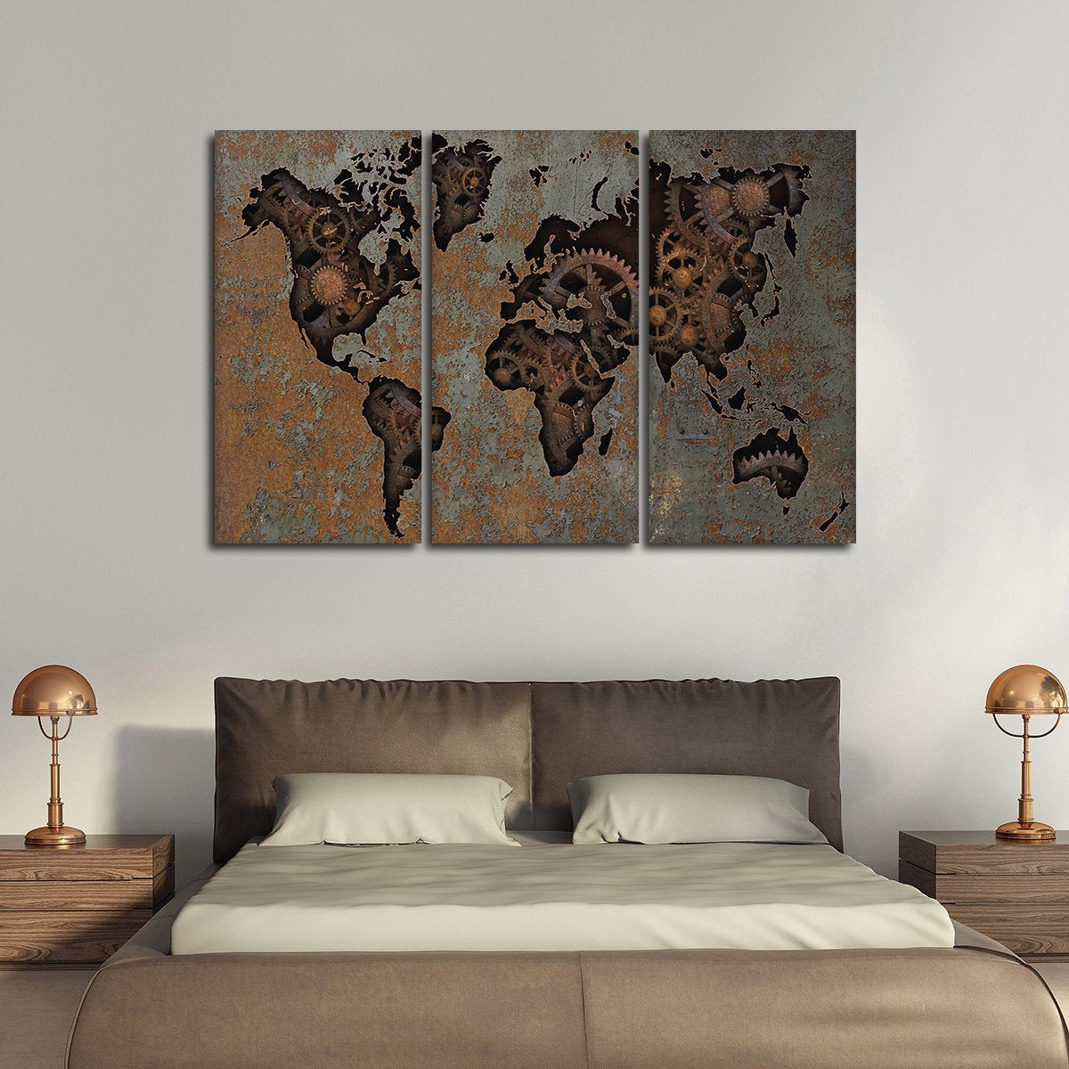 Steampunk World Map Multi Panel Canvas Wall Art