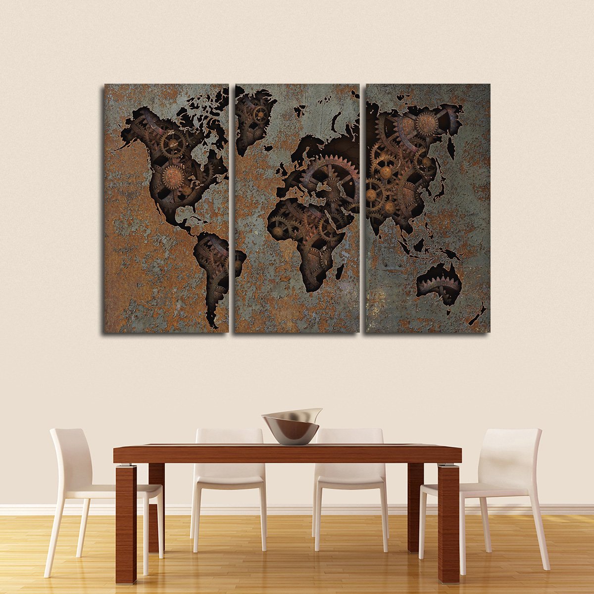 Steampunk World Map Multi Panel Canvas Wall Art