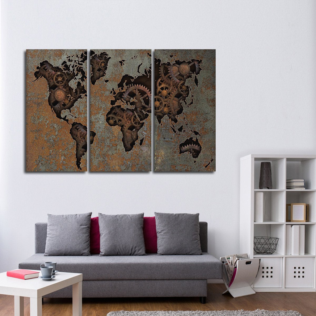 Steampunk World Map Multi Panel Canvas Wall Art