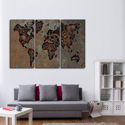 Steampunk World Map Multi Panel Canvas Wall Art