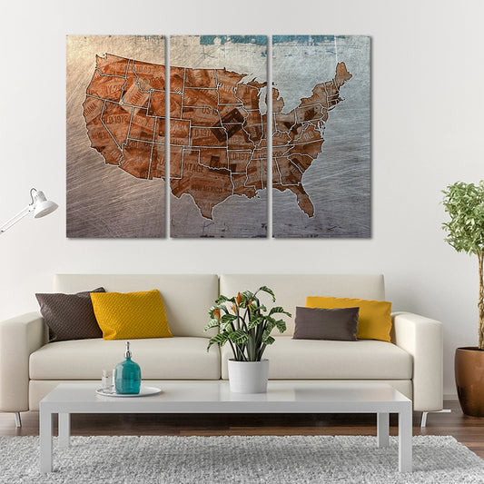 Steel License Plate USA Map Multi Panel Canvas Wall Art