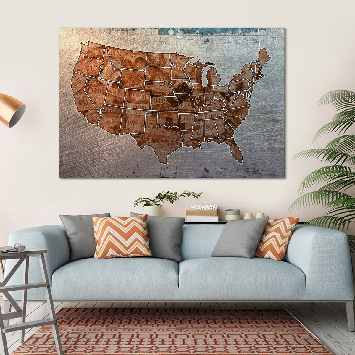 Steel License Plate USA Map Multi Panel Canvas Wall Art