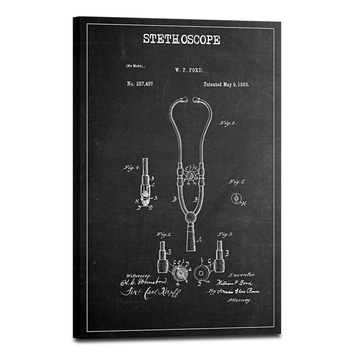 Stethoscope Patent BW Canvas Wall Art