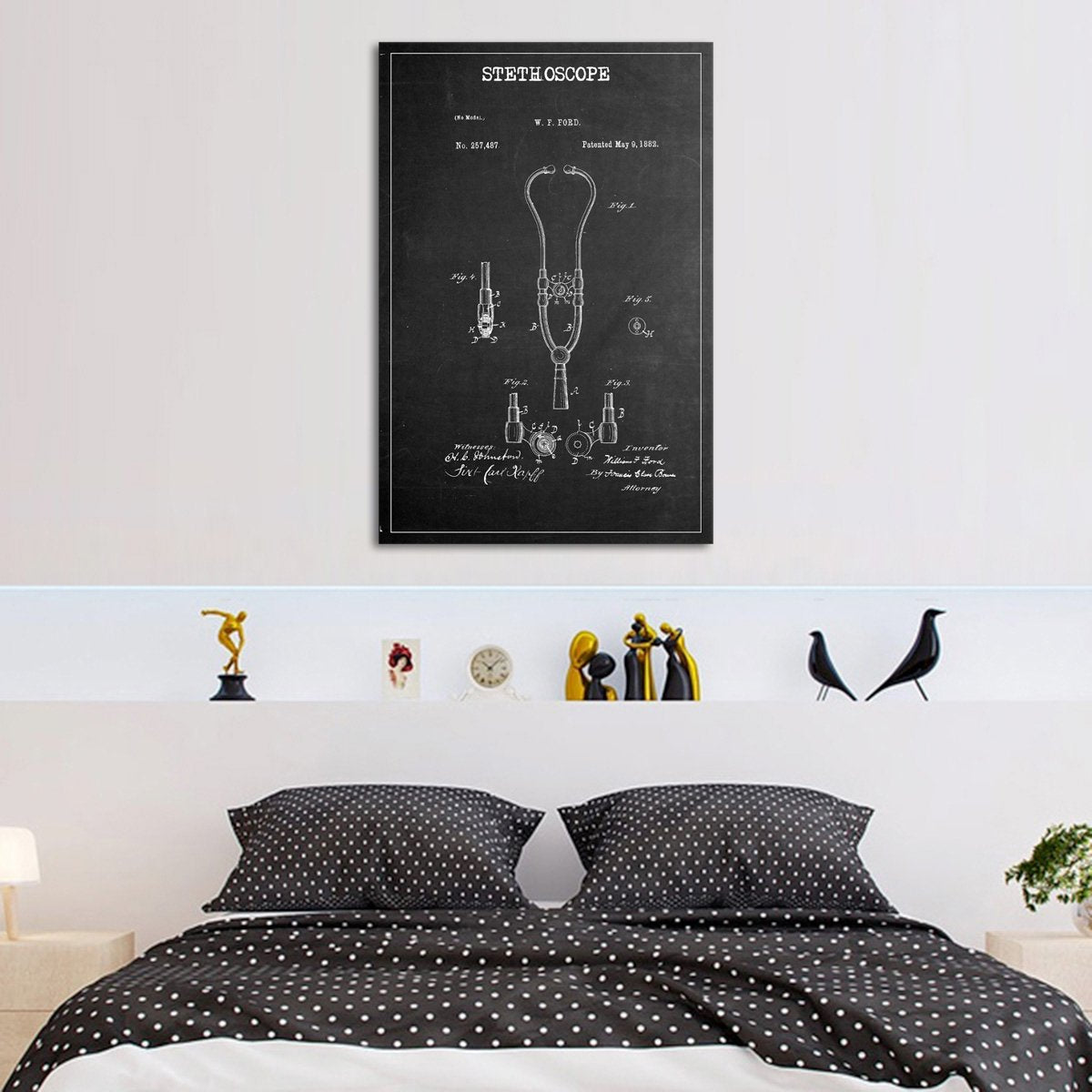Stethoscope Patent BW Canvas Wall Art