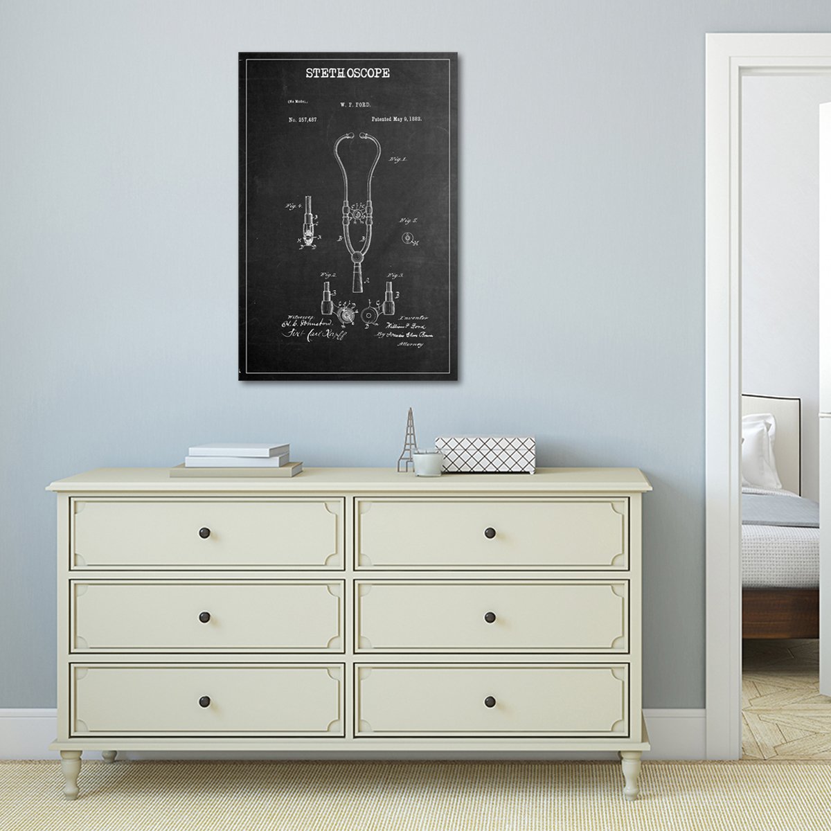 Stethoscope Patent BW Canvas Wall Art