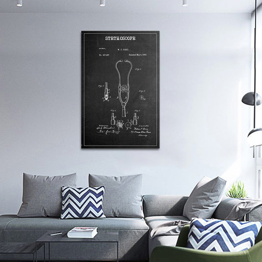 Stethoscope Patent BW Canvas Wall Art