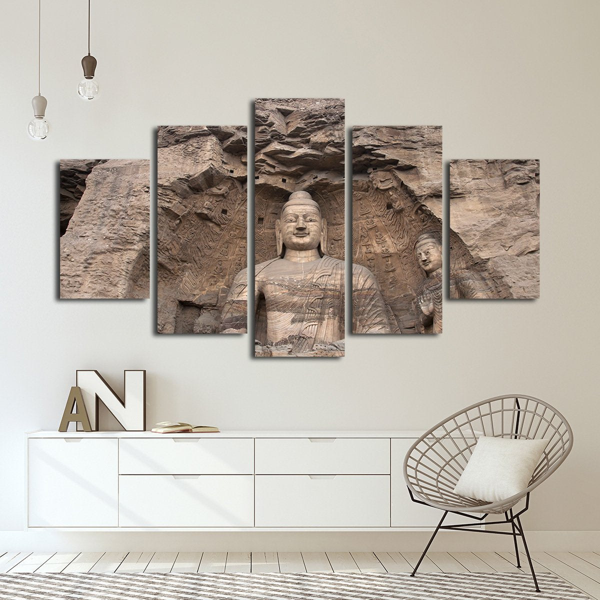Stone Engraved Buddha Multi Panel Canvas Wall Art
