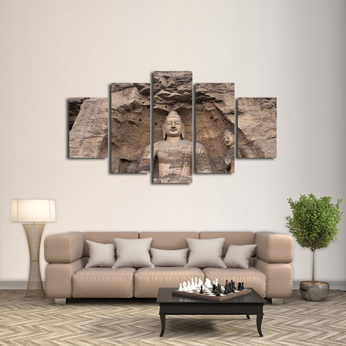 Stone Engraved Buddha Multi Panel Canvas Wall Art