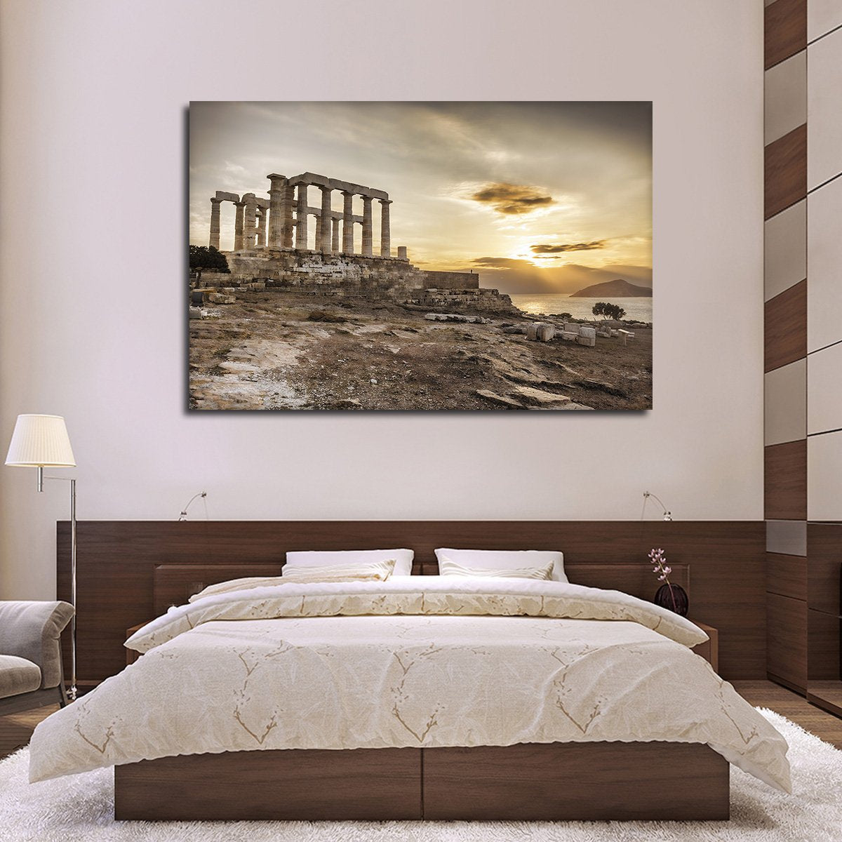 Sunrise At Temple Poseidon Multi Panel Canvas Wall Art