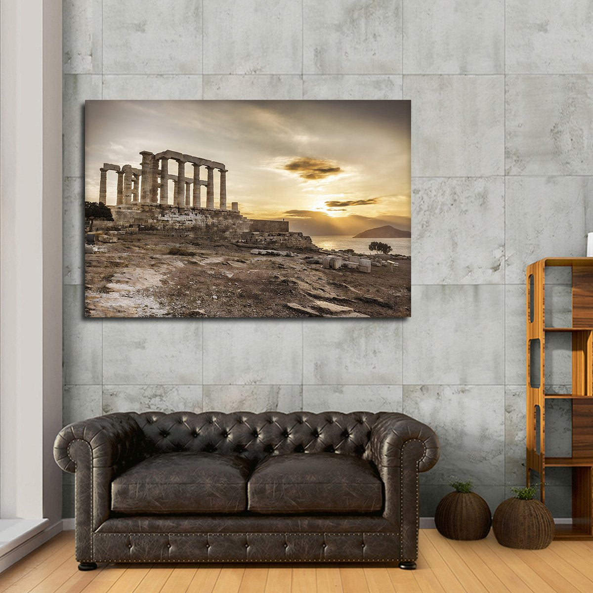 Sunrise At Temple Poseidon Multi Panel Canvas Wall Art