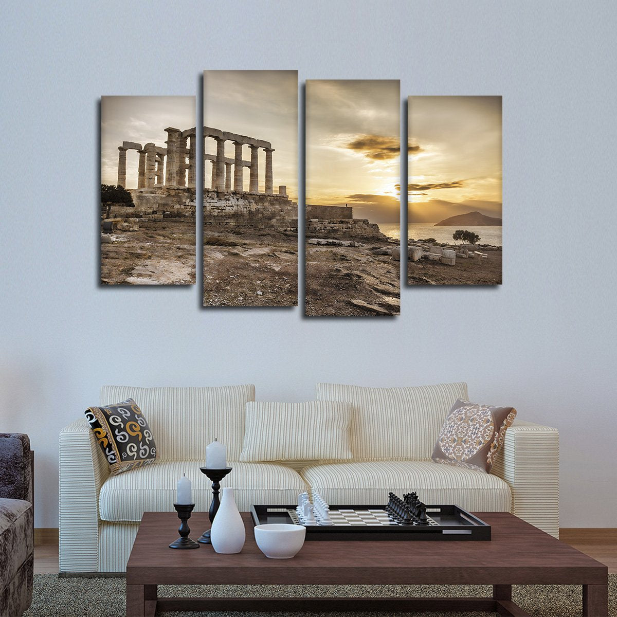 Sunrise At Temple Poseidon Multi Panel Canvas Wall Art