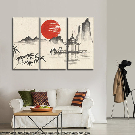 Sunset On The Temple Multi Panel Canvas Wall Art