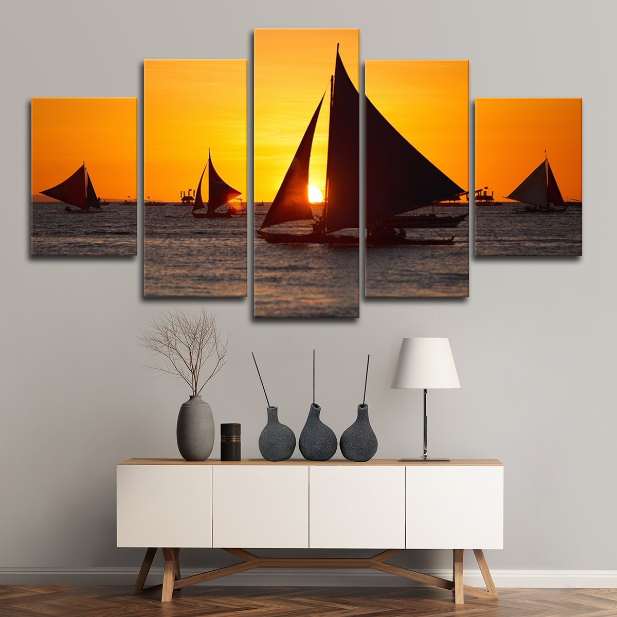 Sunset Sailing Multi Panel Canvas Wall Art