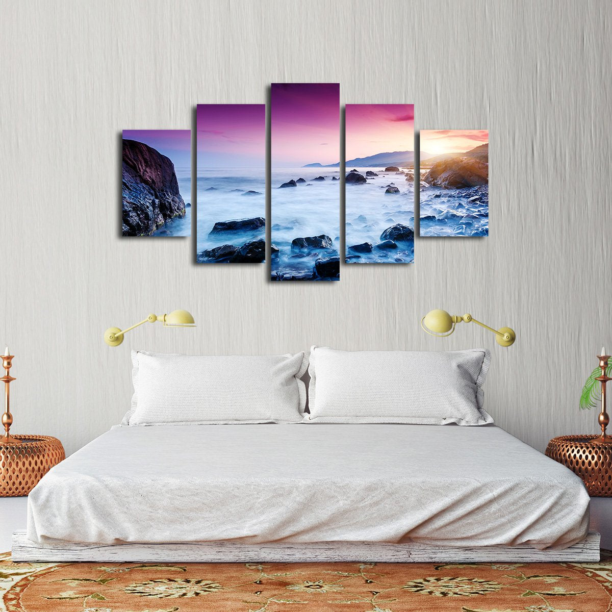 Sunset in Yellowstone Lake Multi Panel Canvas Wall Art