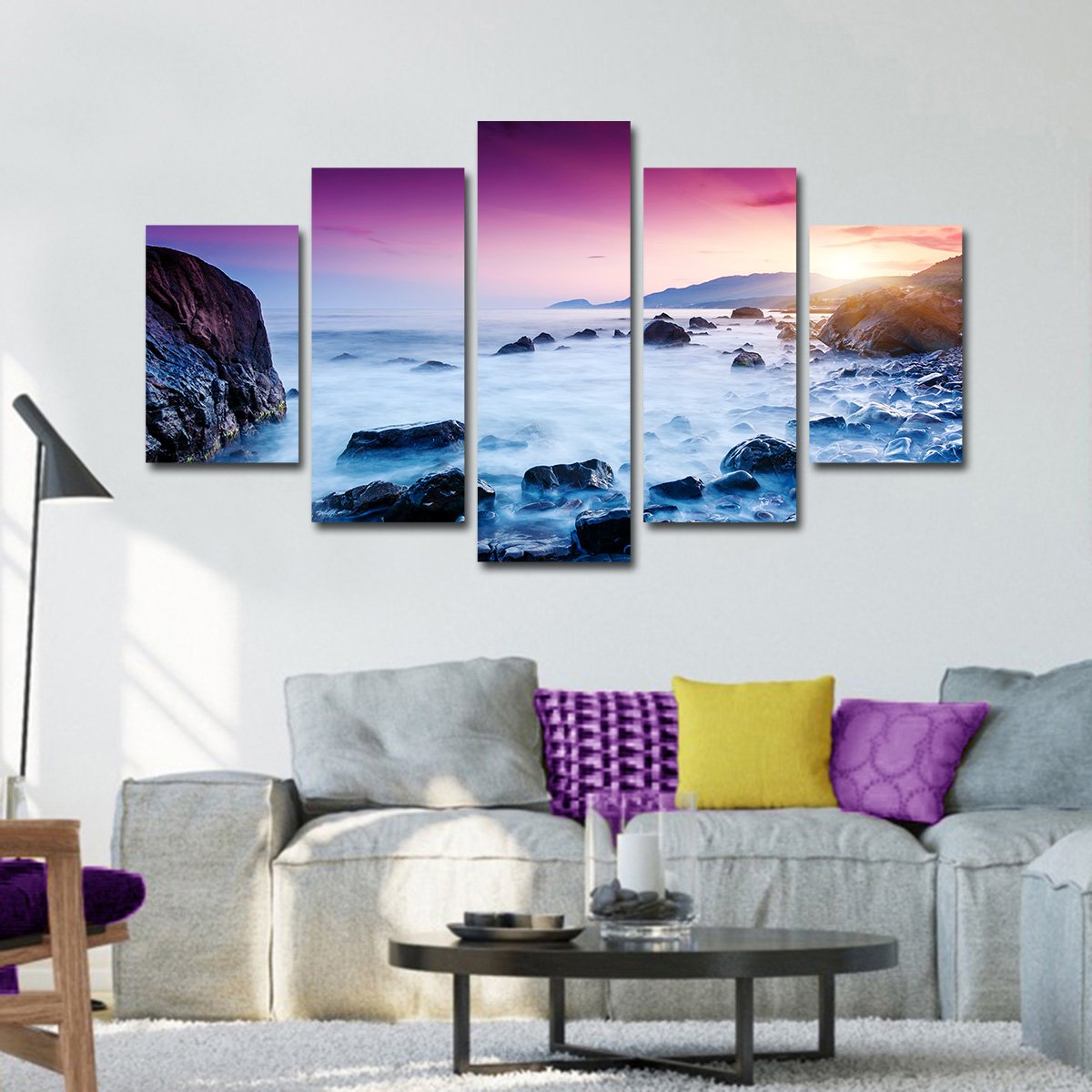 Sunset in Yellowstone Lake Multi Panel Canvas Wall Art
