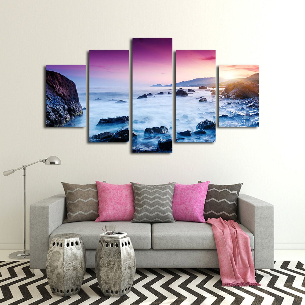 Sunset in Yellowstone Lake Multi Panel Canvas Wall Art
