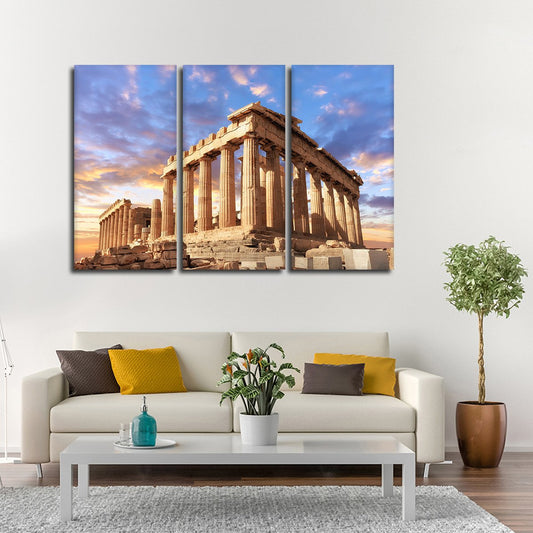 Sunset Over The Acropolis Multi Panel Canvas Wall Art