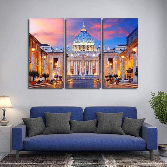 Sunset Over Vatican City Multi Panel Canvas Wall Art