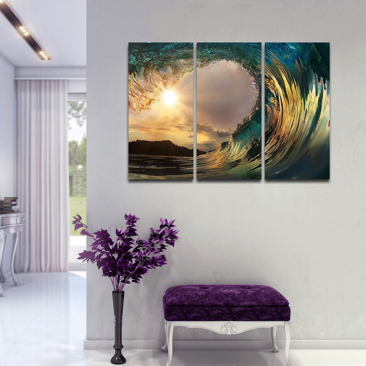 Surf At Sunset Beach Multi Panel Canvas Wall Art