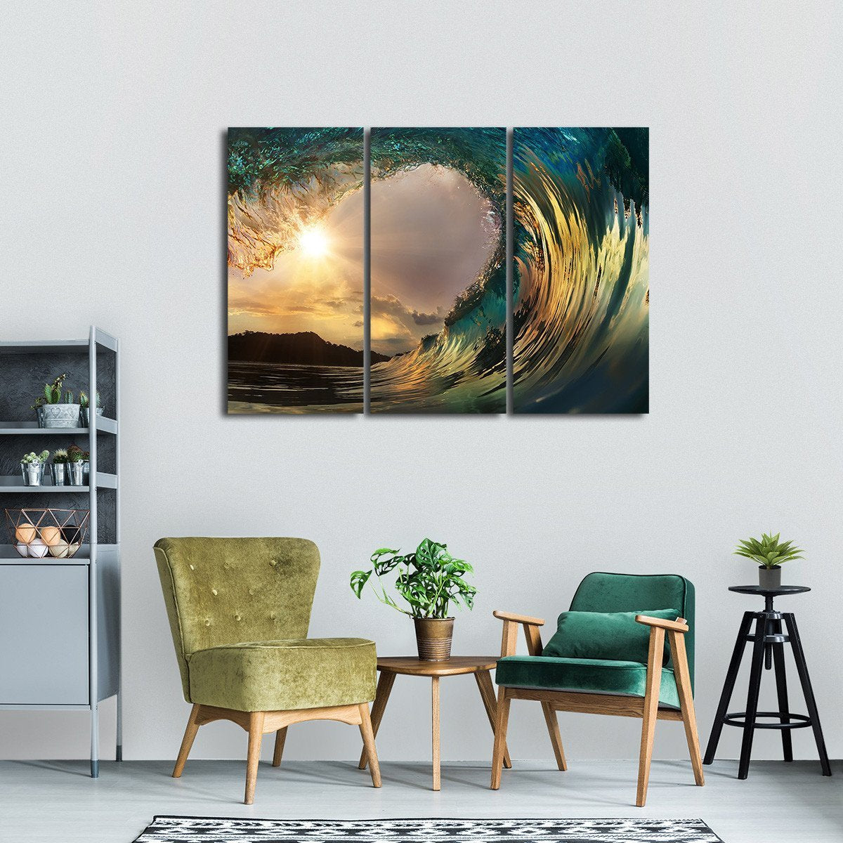 Surf At Sunset Beach Multi Panel Canvas Wall Art