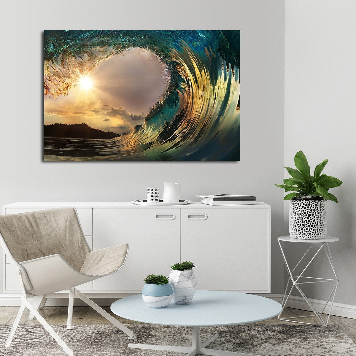 Surf At Sunset Beach Multi Panel Canvas Wall Art