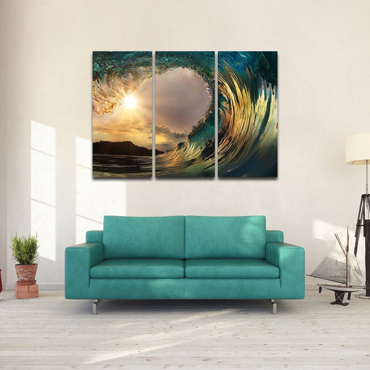 Surf At Sunset Beach Multi Panel Canvas Wall Art