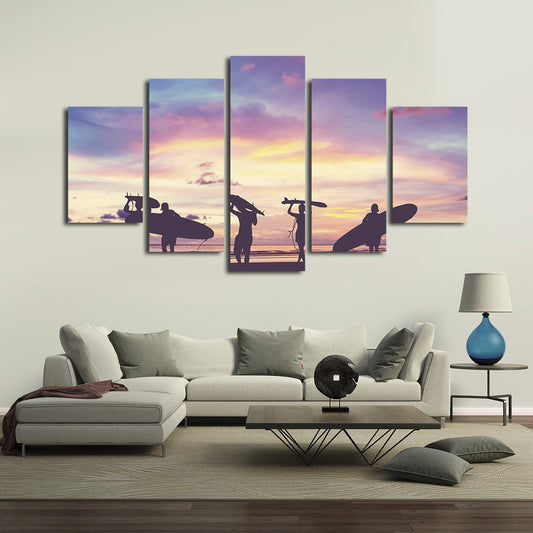 Surfing at Pipeline Multi Panel Canvas Wall Art