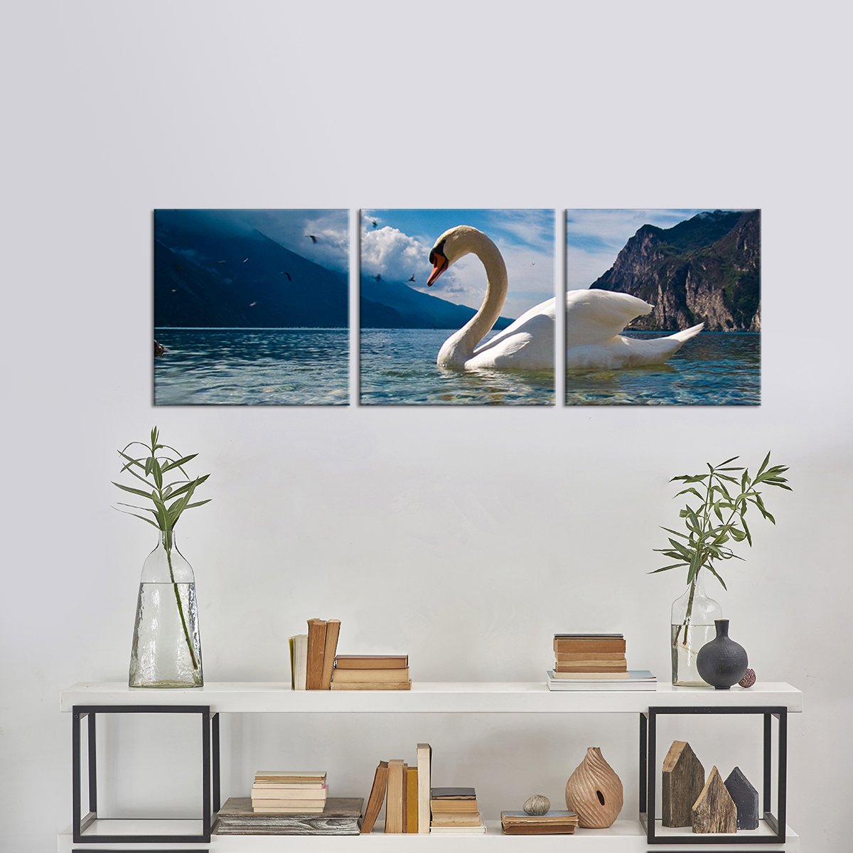 Swan at the Lake Multi Panel Canvas Wall Art