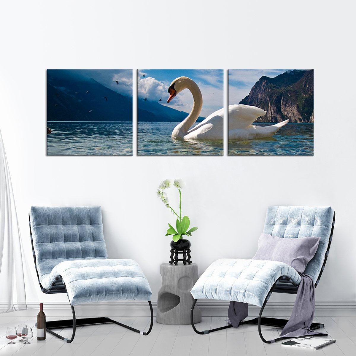 Swan at the Lake Multi Panel Canvas Wall Art