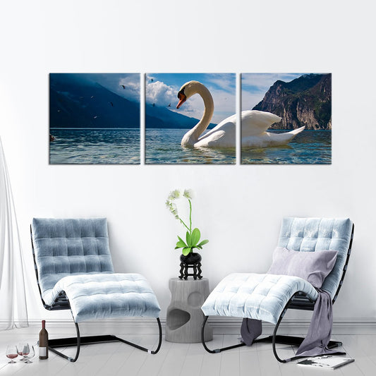 Swan at the Lake Multi Panel Canvas Wall Art