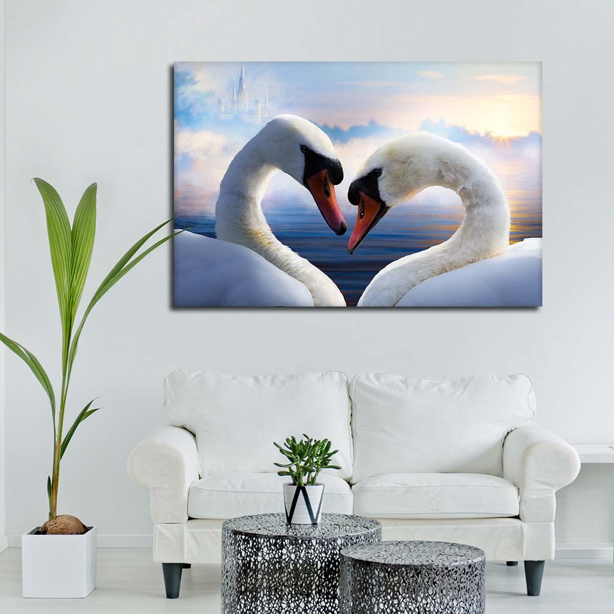Swans In Love Multi Panel Canvas Wall Art