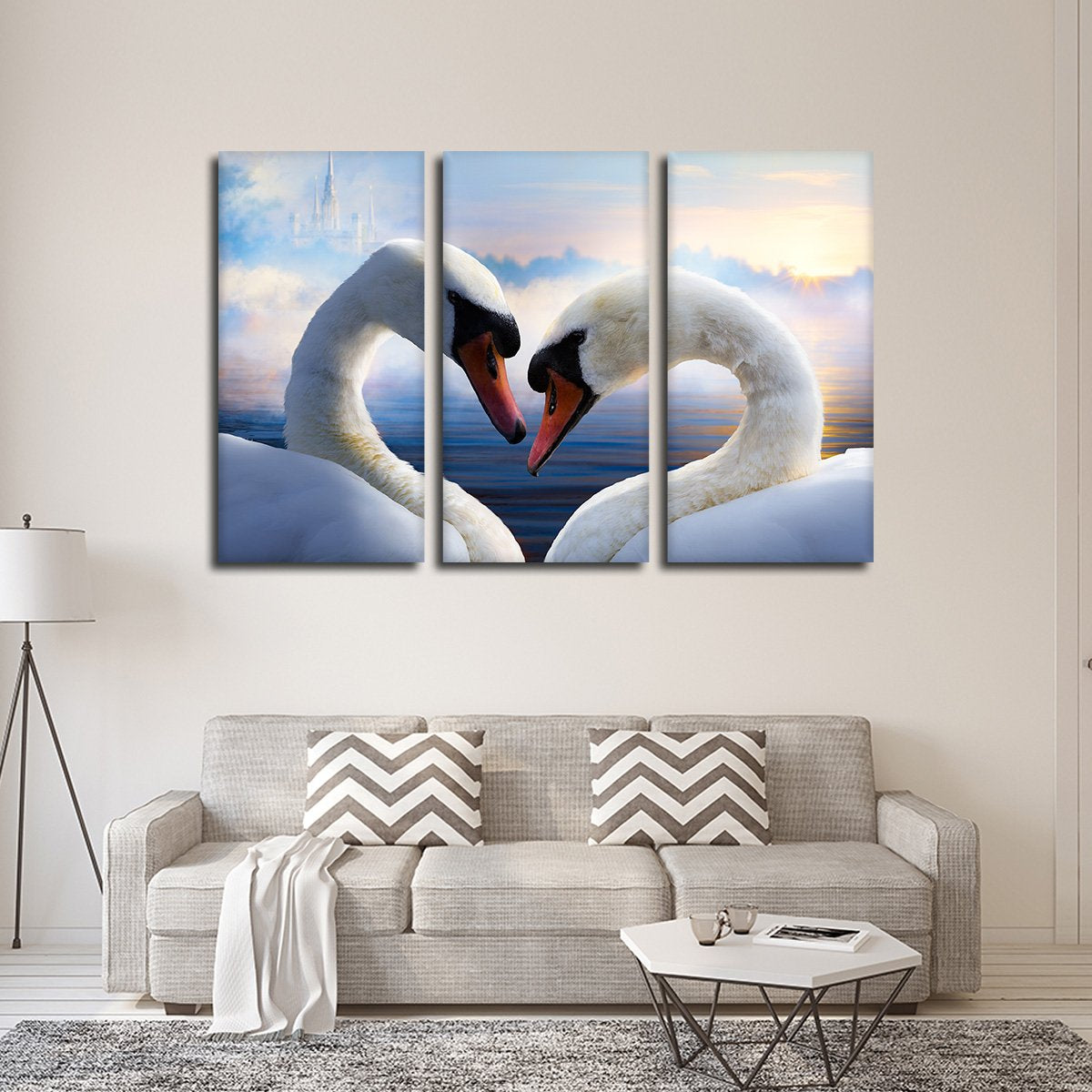 Swans In Love Multi Panel Canvas Wall Art