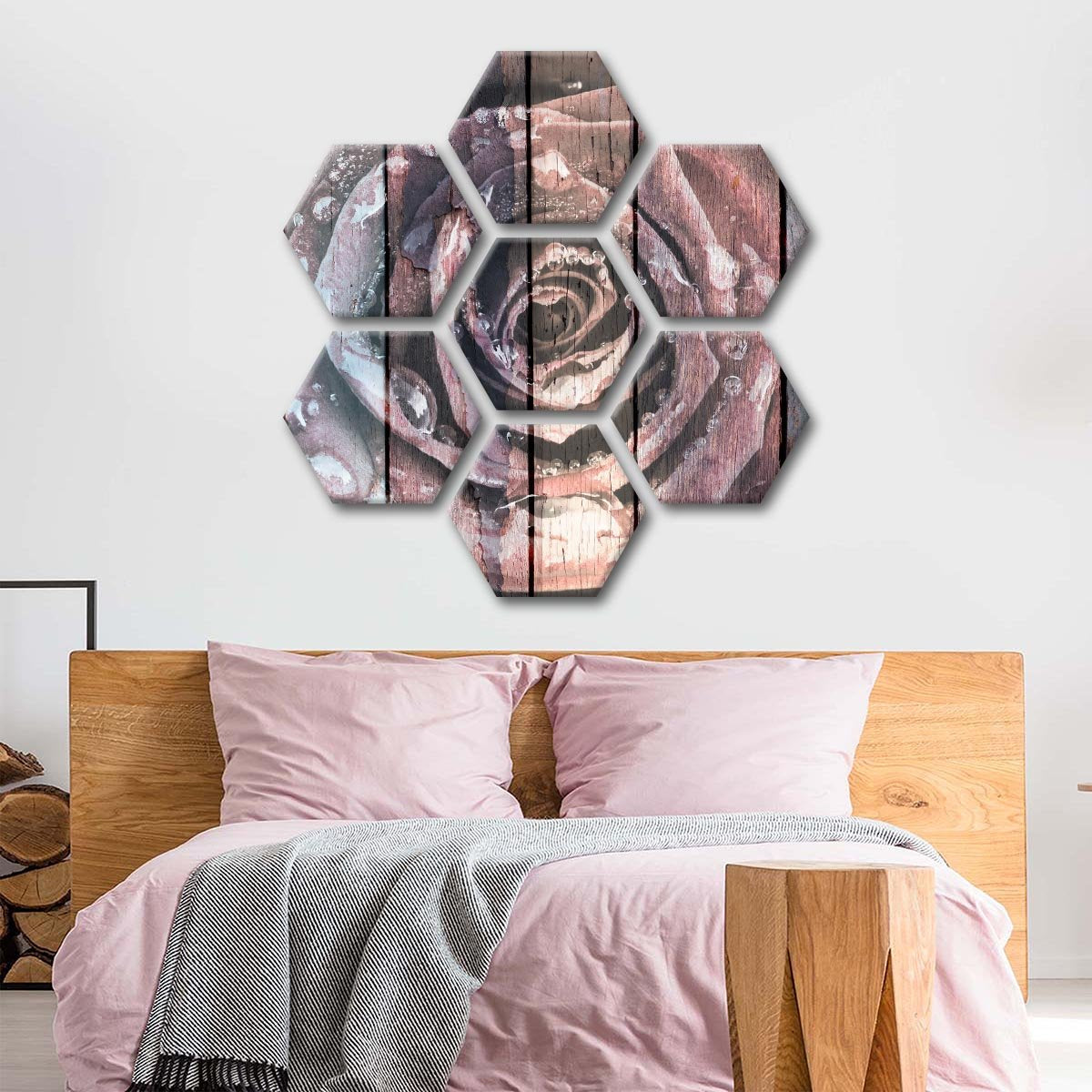 Colorful Wooden Rose Multi Panel Canvas Wall Art