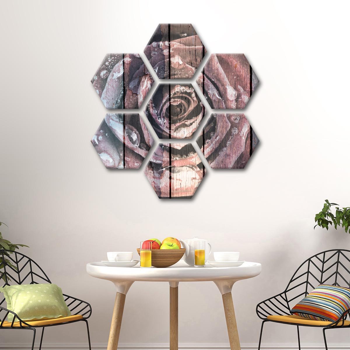 Colorful Wooden Rose Multi Panel Canvas Wall Art