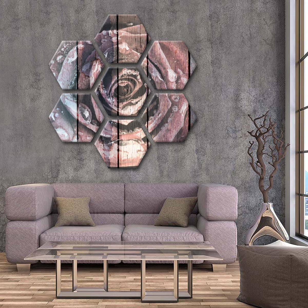 Colorful Wooden Rose Multi Panel Canvas Wall Art
