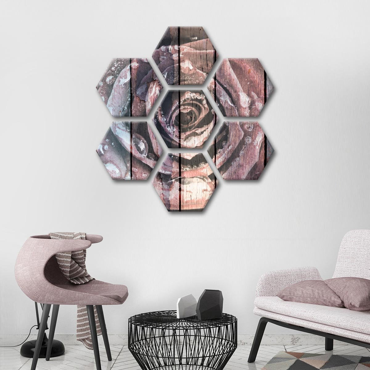 Colorful Wooden Rose Multi Panel Canvas Wall Art