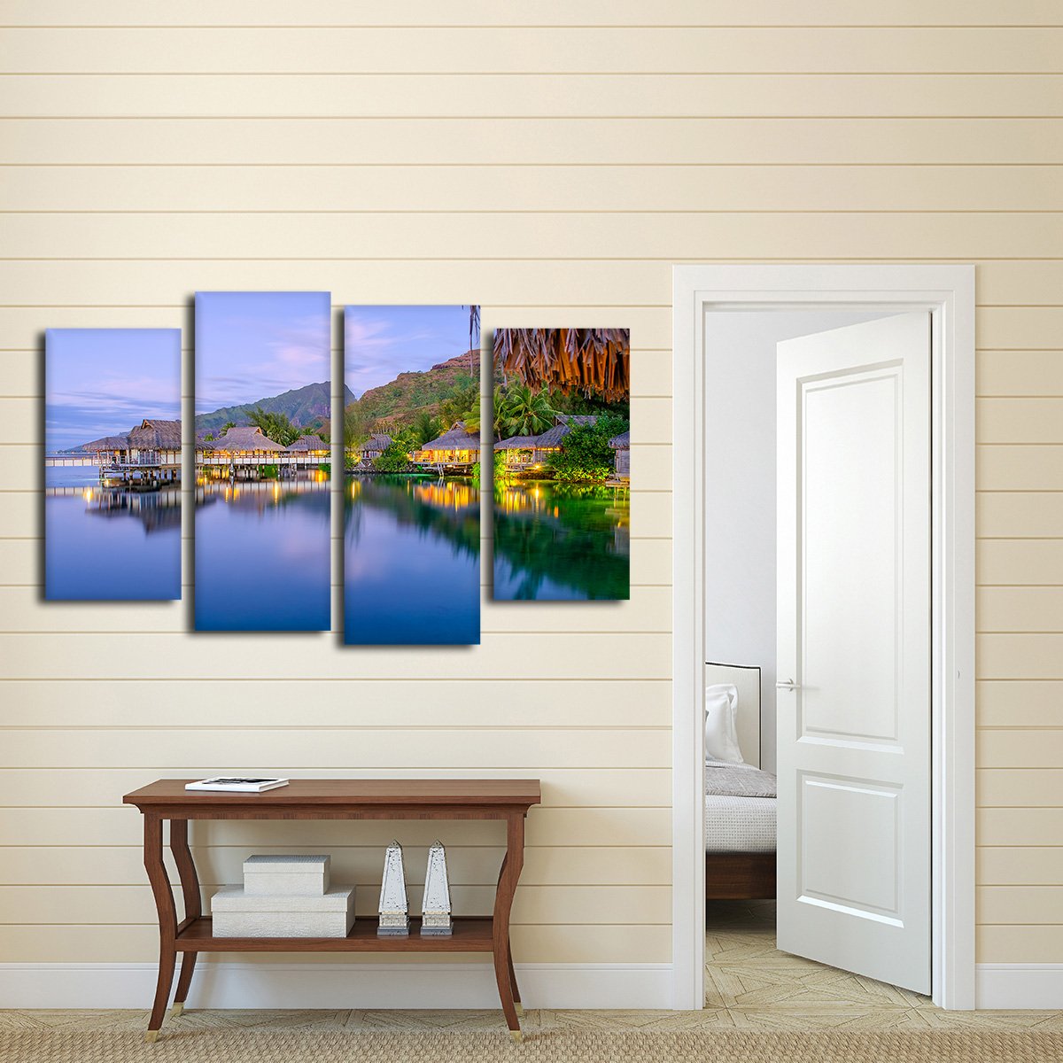 Tahitian Bungalow At Dusk Multi Panel Canvas Wall Art