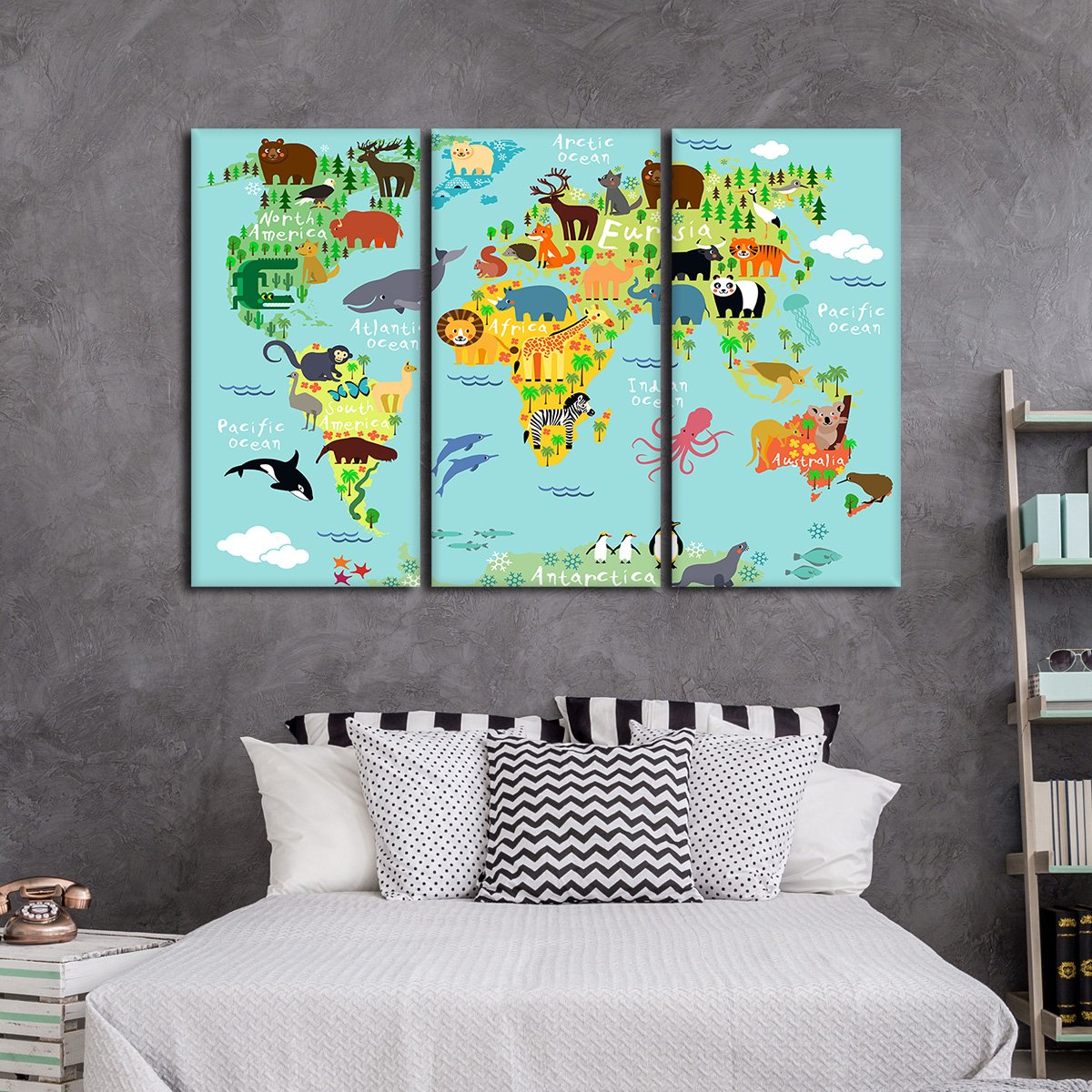 Kids Haven World Map Multi Panel Canvas Wall Art