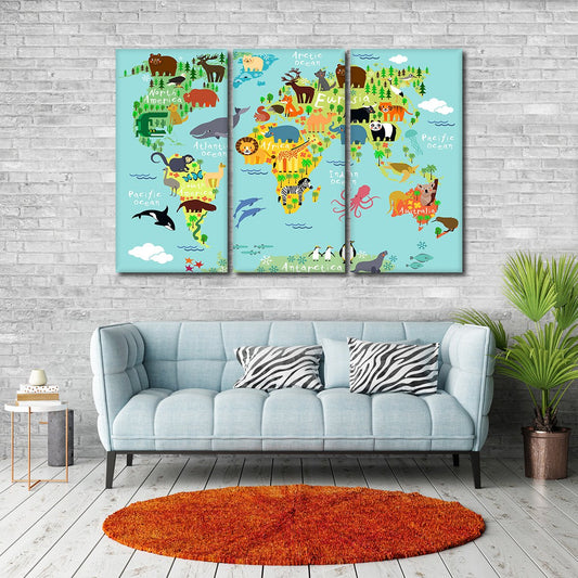 Kids Haven World Map Multi Panel Canvas Wall Art