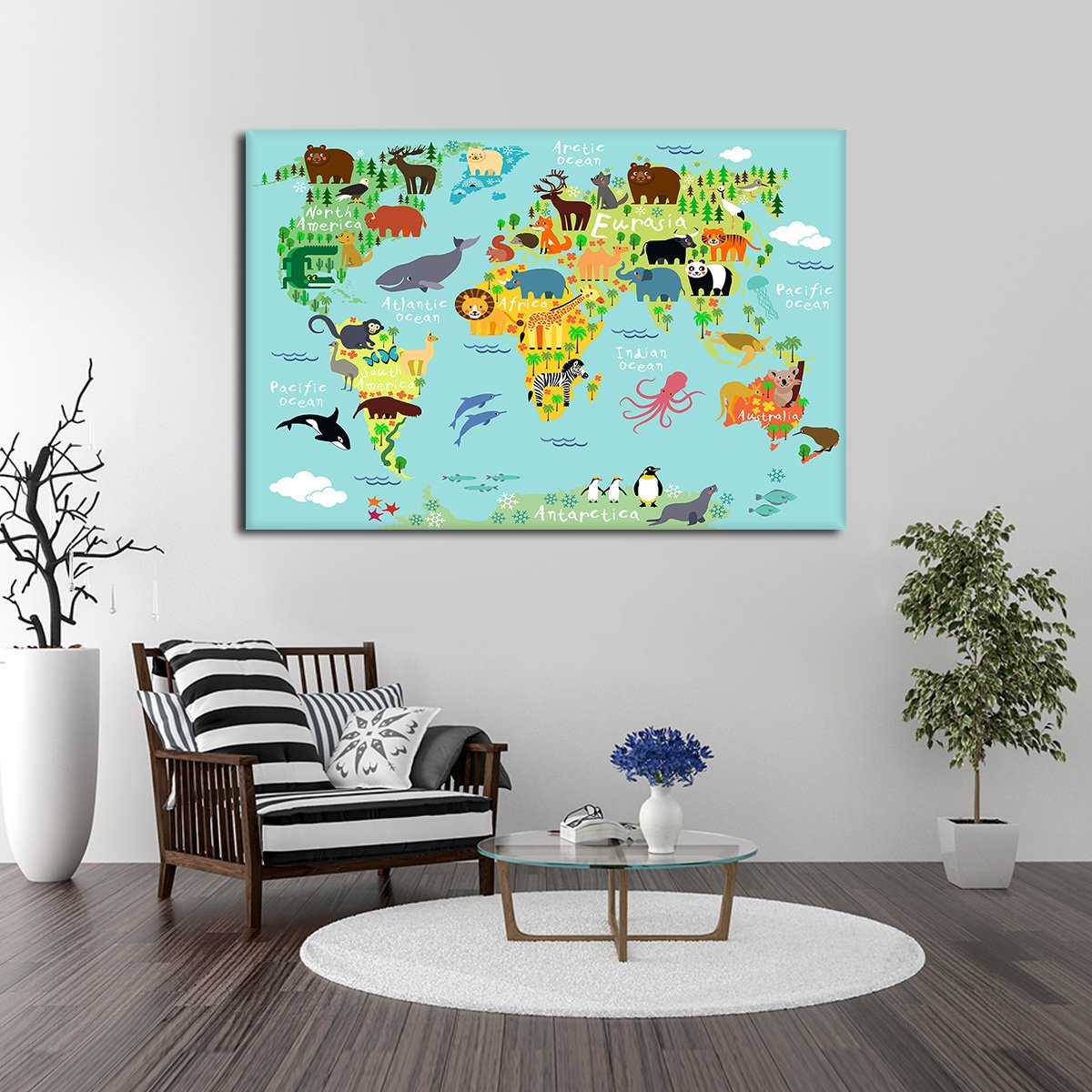 Kids Haven World Map Multi Panel Canvas Wall Art