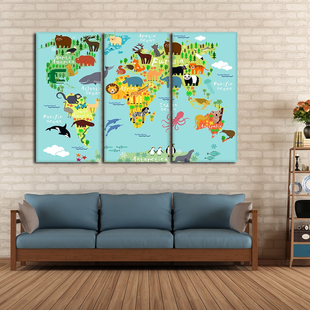 Kids Haven World Map Multi Panel Canvas Wall Art