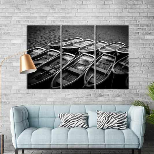Rowboats Await Multi Panel Canvas Wall Art