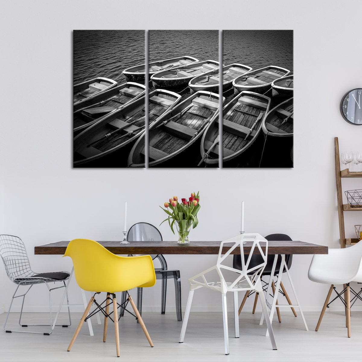 Rowboats Await Multi Panel Canvas Wall Art
