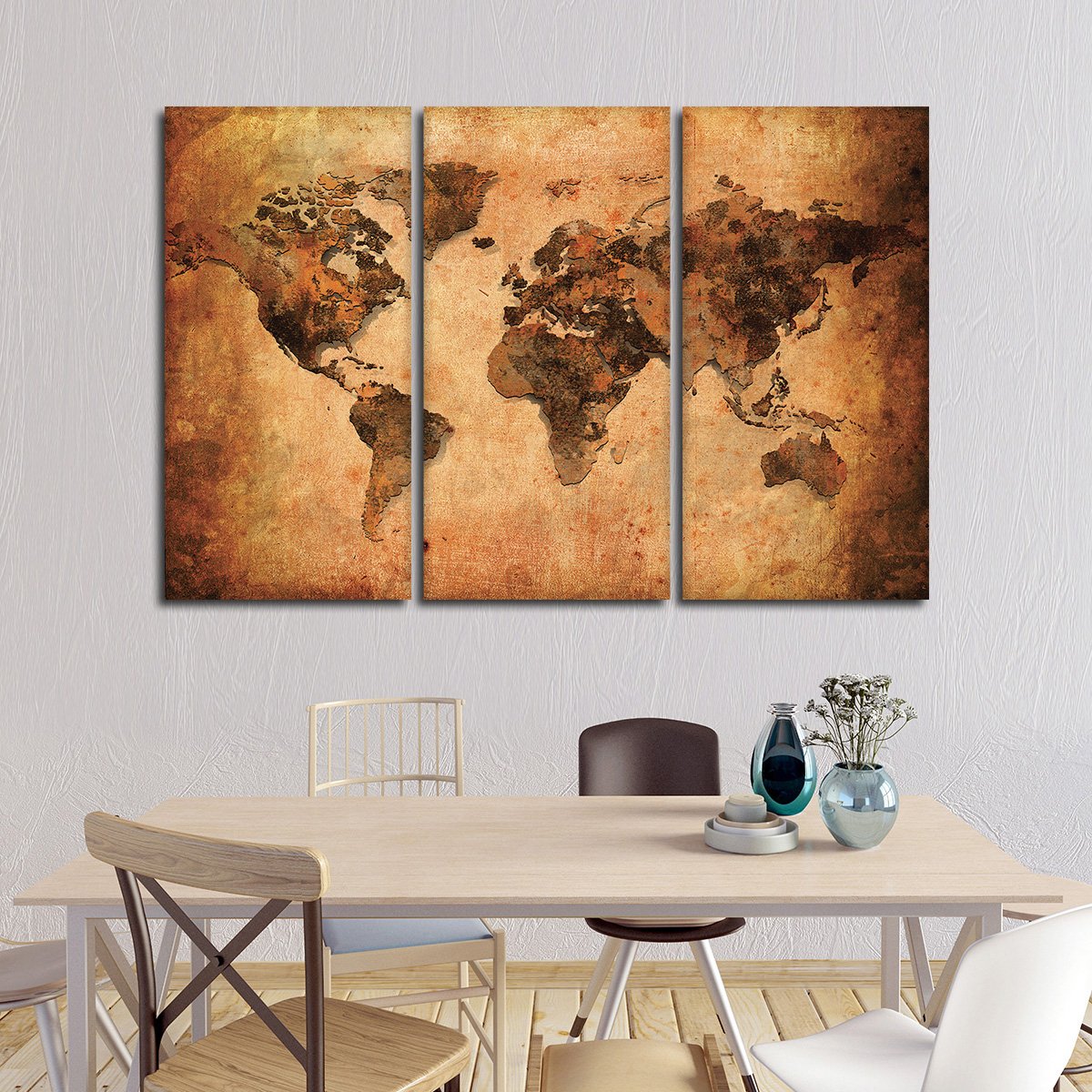 Terracotta World Map Multi Panel Canvas Wall Art