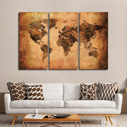 Terracotta World Map Multi Panel Canvas Wall Art