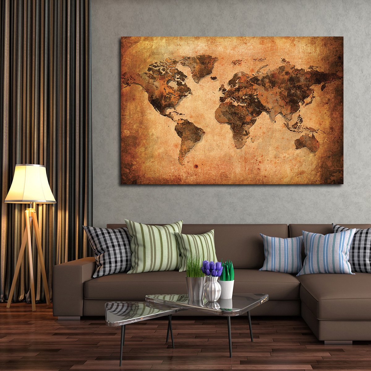 Terracotta World Map Multi Panel Canvas Wall Art